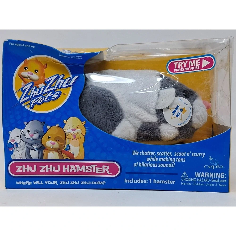 2009 Zhu Zhu Pets Hamster Jinx White Gray Cepia Plush Animal New Damage Box. H